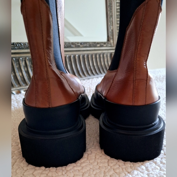 NWOB ALL SAINTS Harlee Tan Leather Chunky Chelsea Boots EU 40 US 10 Org $325 - Picture 8 of 13
